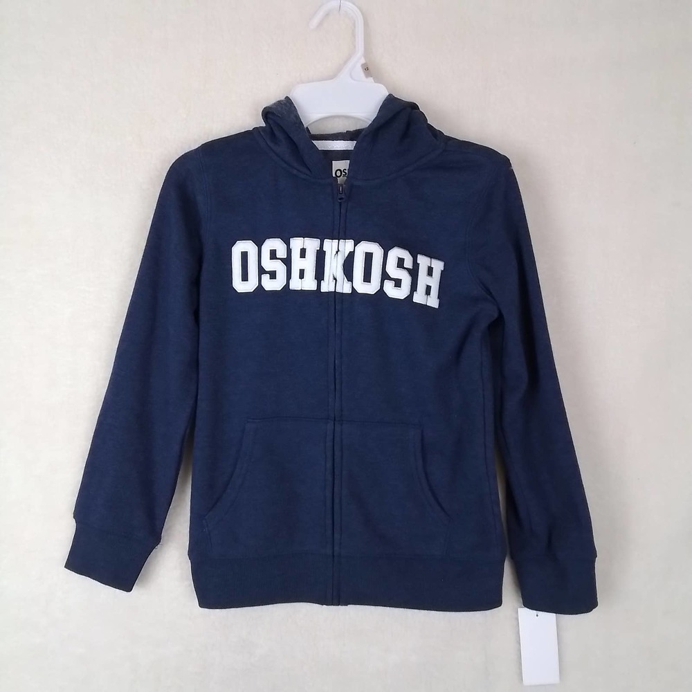 OshKosh Fleece‎ Lined Full Zip Hoodie Size 7 in Blue w/ Branding